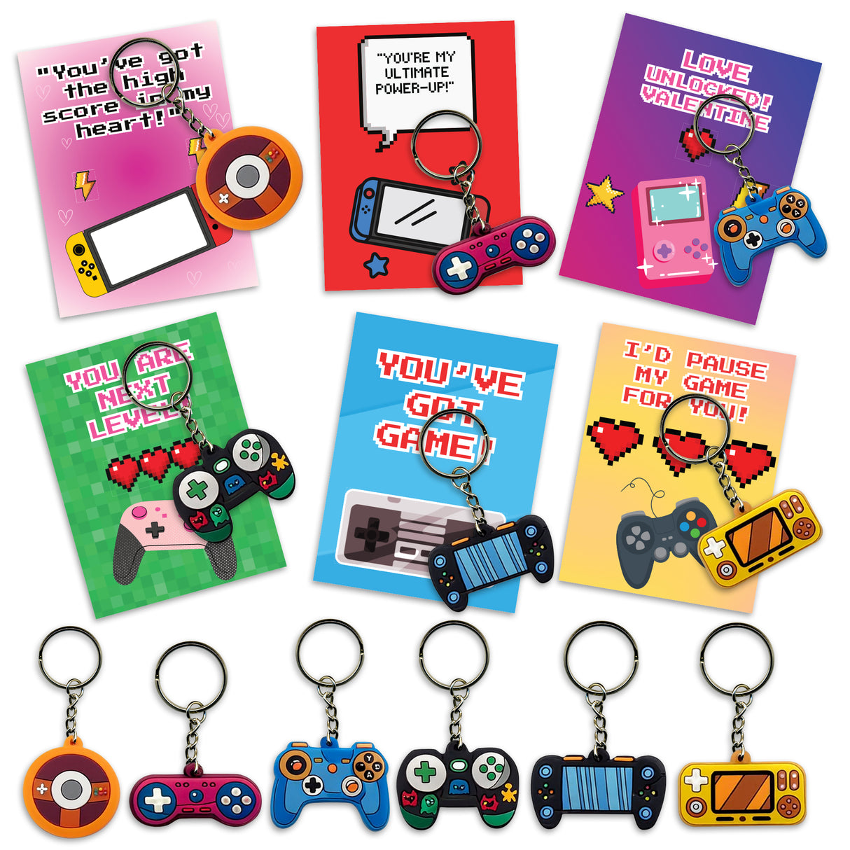4E's Novelty Valentines Day Gamer Keychain with Cards-30 Pack