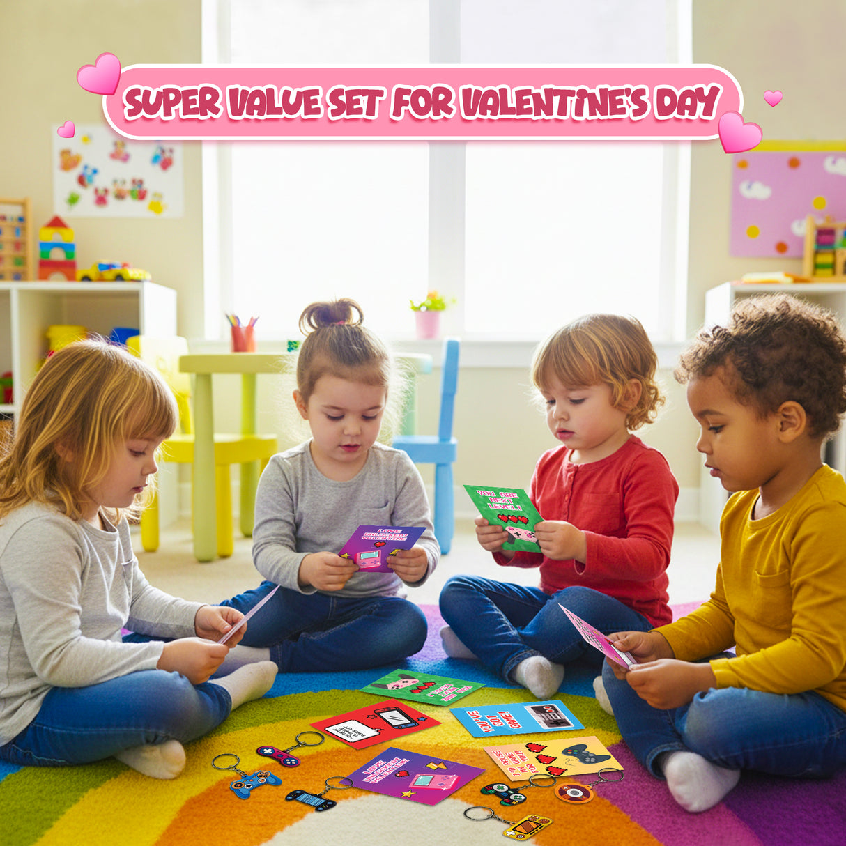 4E's Novelty Valentines Day Gamer Keychain with Cards-30 Pack
