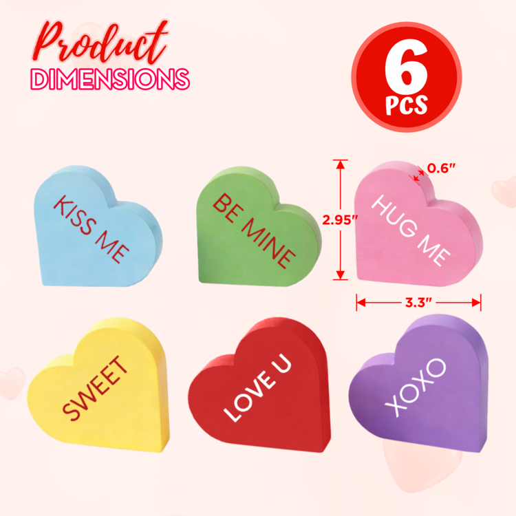 4E's Novelty 6 PCS Set Wooden Conversation Hearts Décor