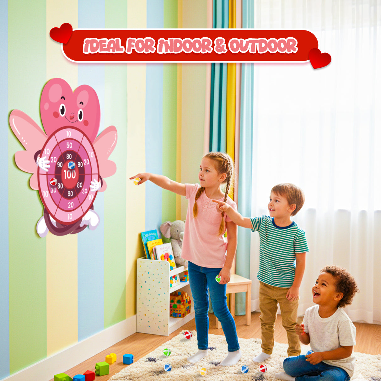 4E's Novelty Valentine Dart Board with 12 Sticky Balls