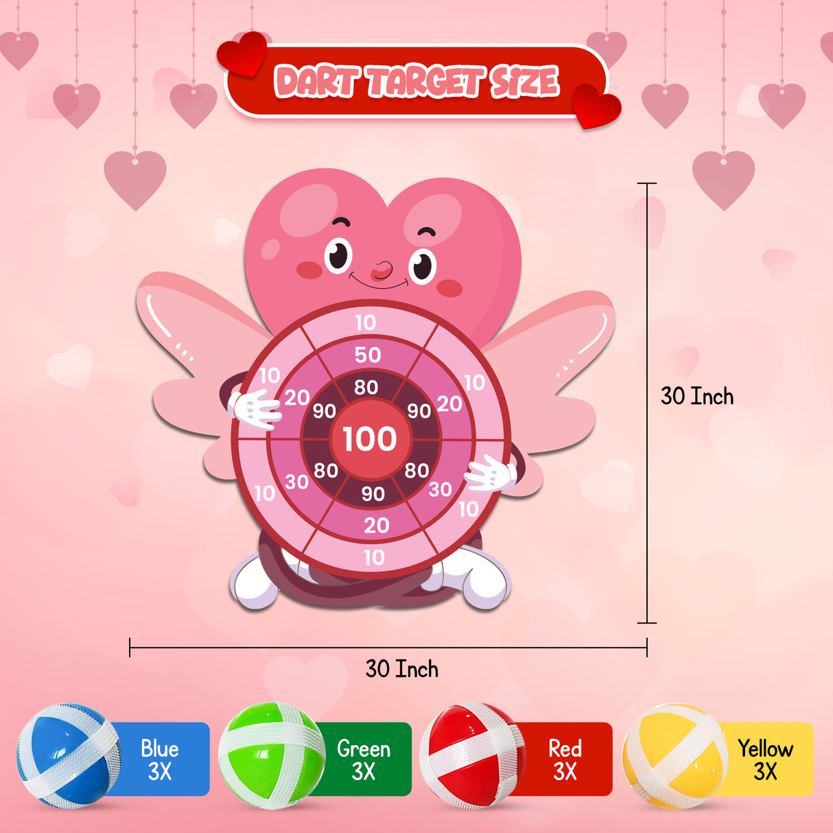4E's Novelty Valentine Dart Board with 12 Sticky Balls