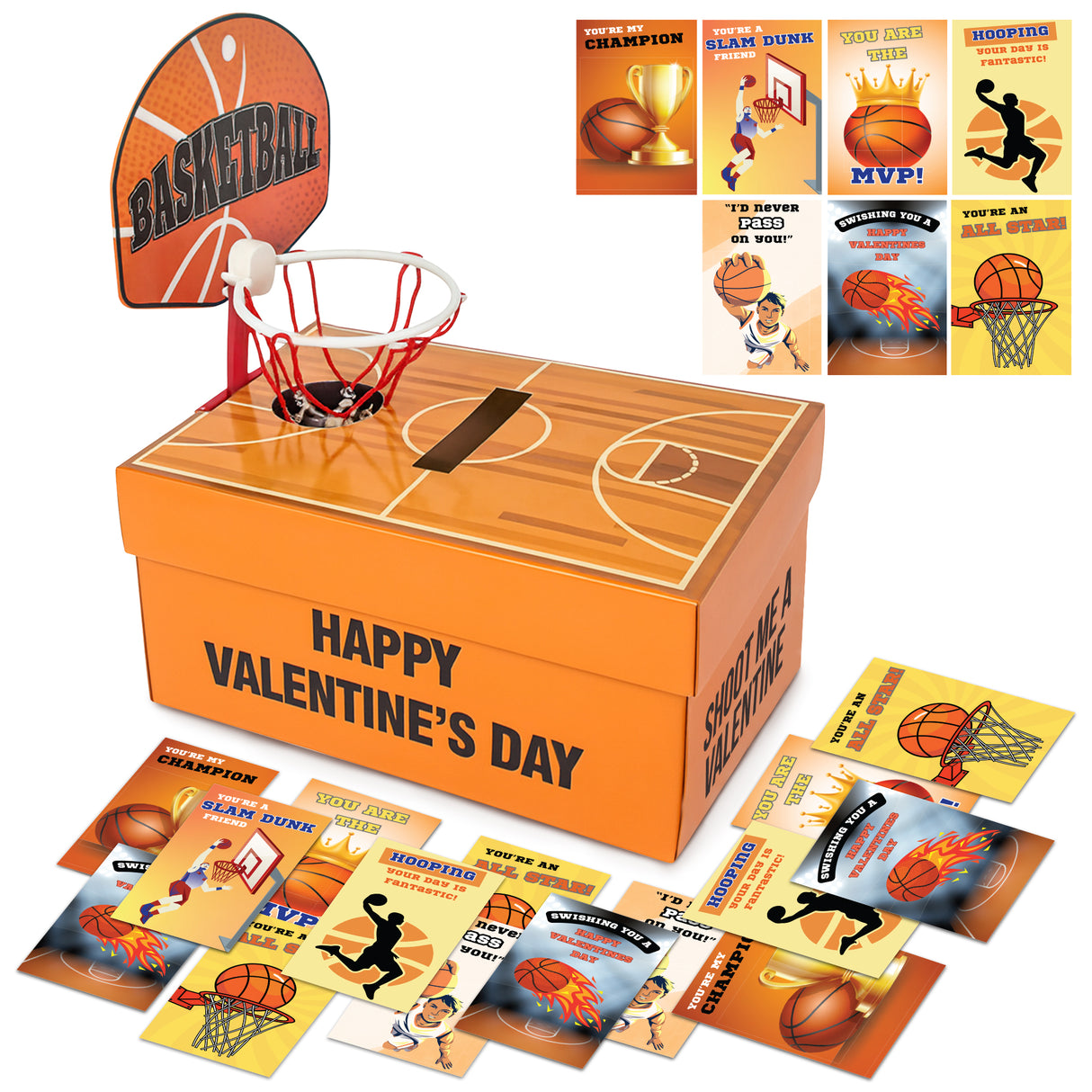4E's Novelty  Basketball Valentine Box with 32 Cards for Boys