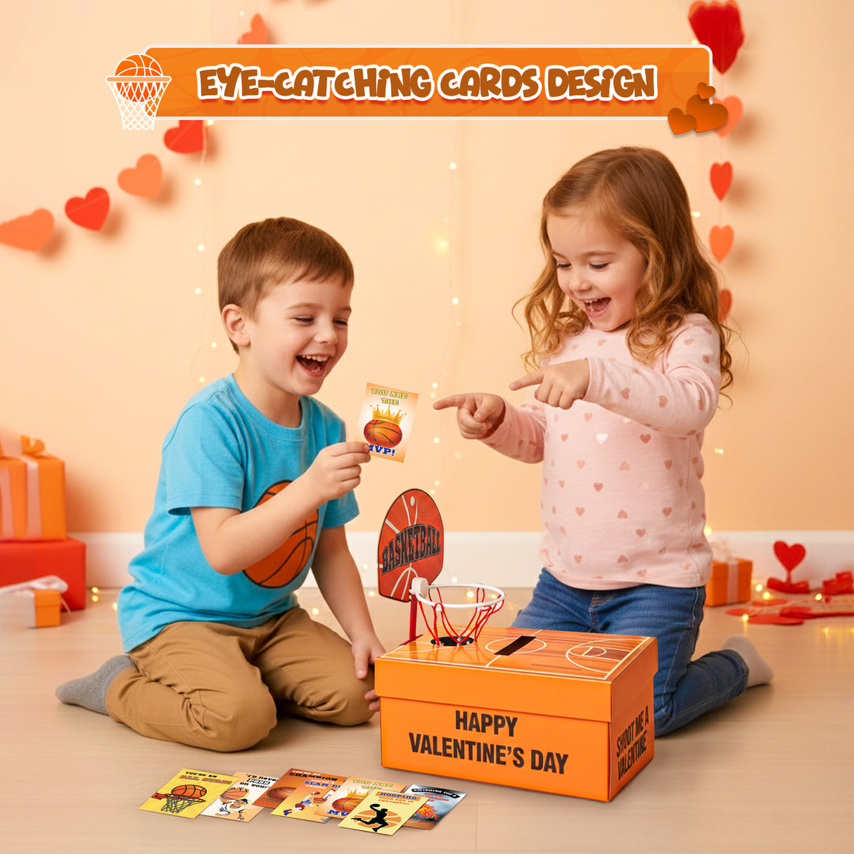 4E's Novelty  Basketball Valentine Box with 32 Cards for Boys