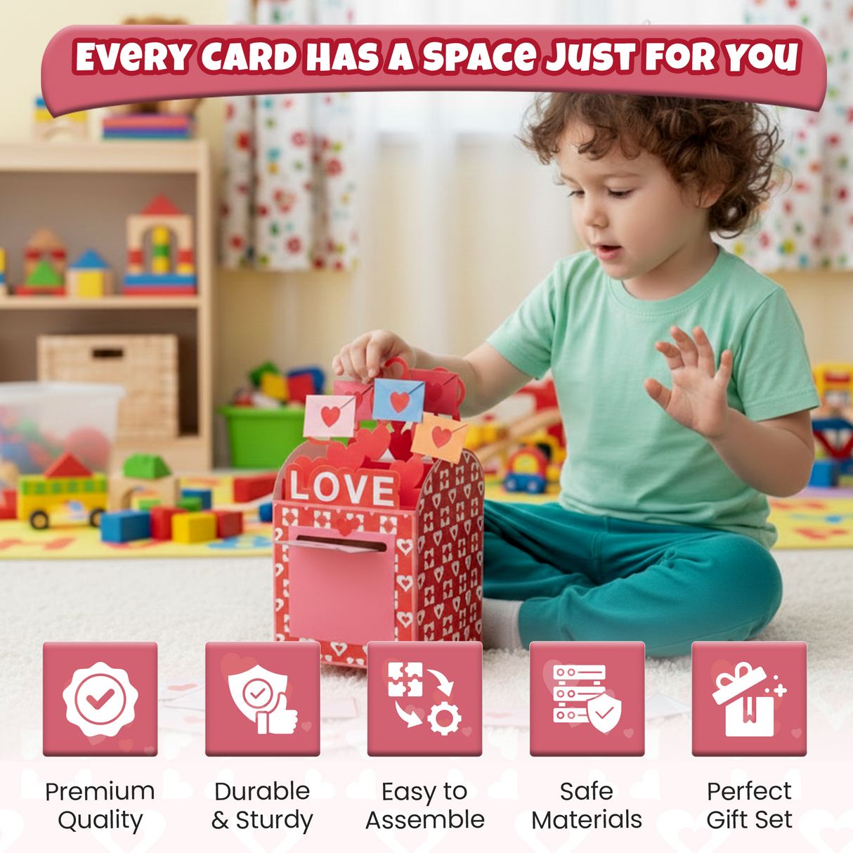 4E's Novelty 28 Pcs Valentines Mailbox with Cards for Kids