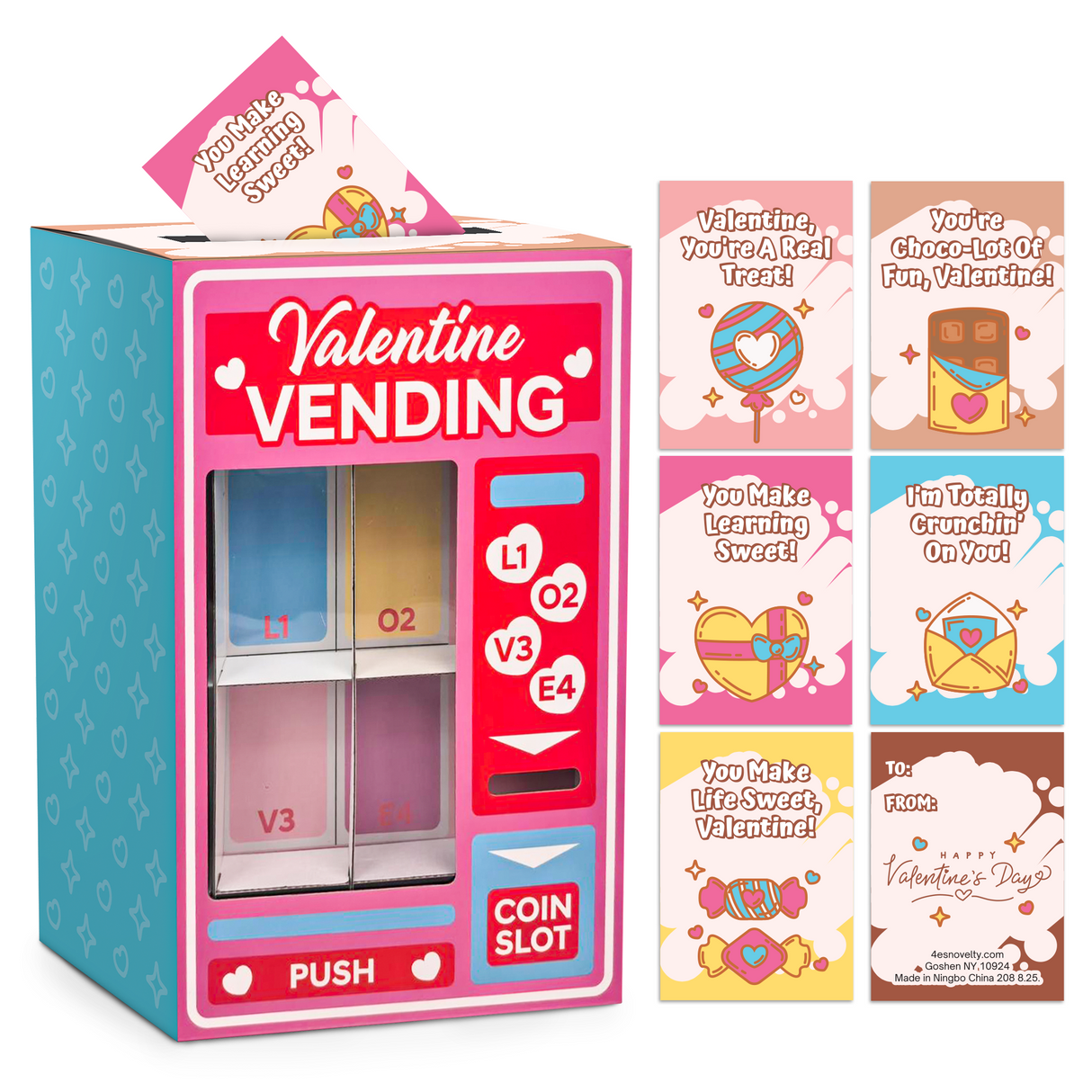 4E's Novelty Valentine Vending Machine Box with 25 Valentine Cards for Kid