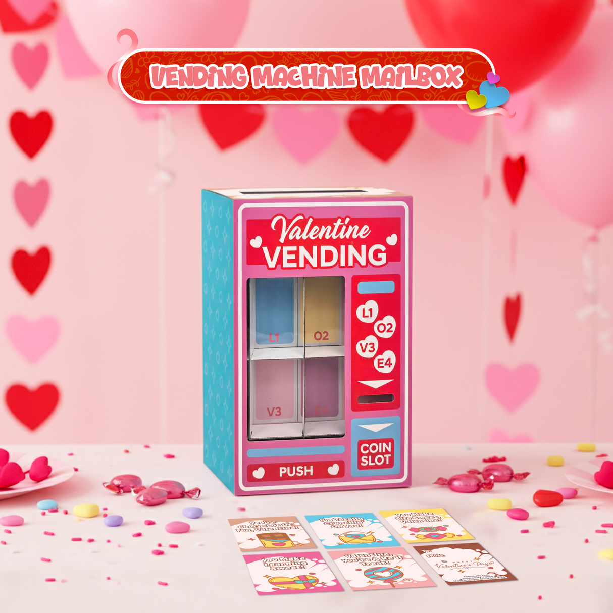 4E's Novelty Valentine Vending Machine Box with 25 Valentine Cards for Kid