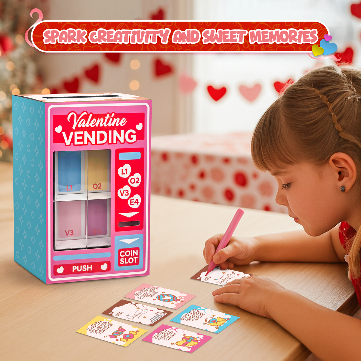 4E's Novelty Valentine Vending Machine Box with 25 Valentine Cards for Kid