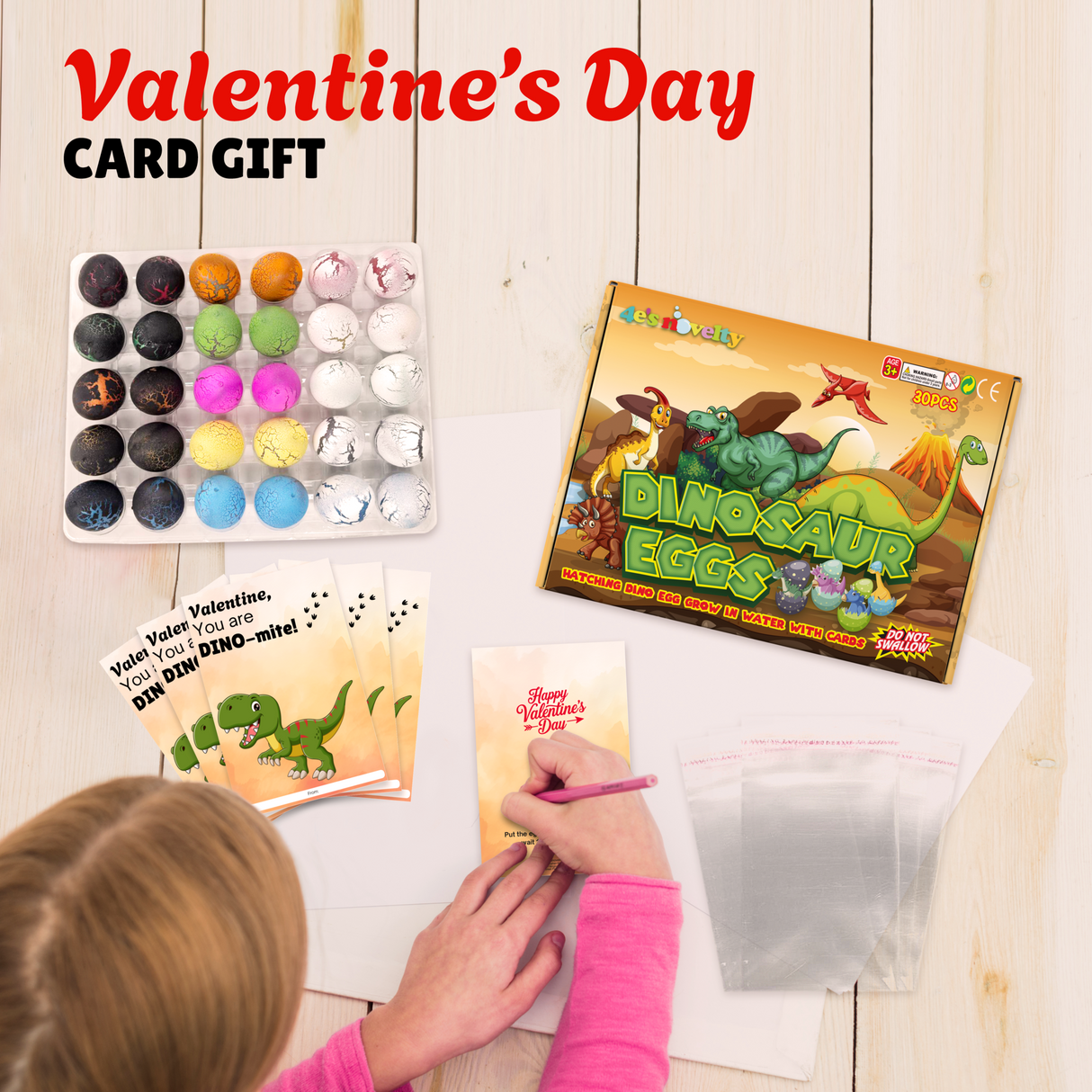 4E's Novelty 30 Pack Dinosaur Egg with Valentines Cards