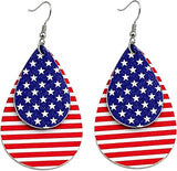 4E's Novelty 4th of July Earrings for Women , Red White Blue Faux Leather Dangle