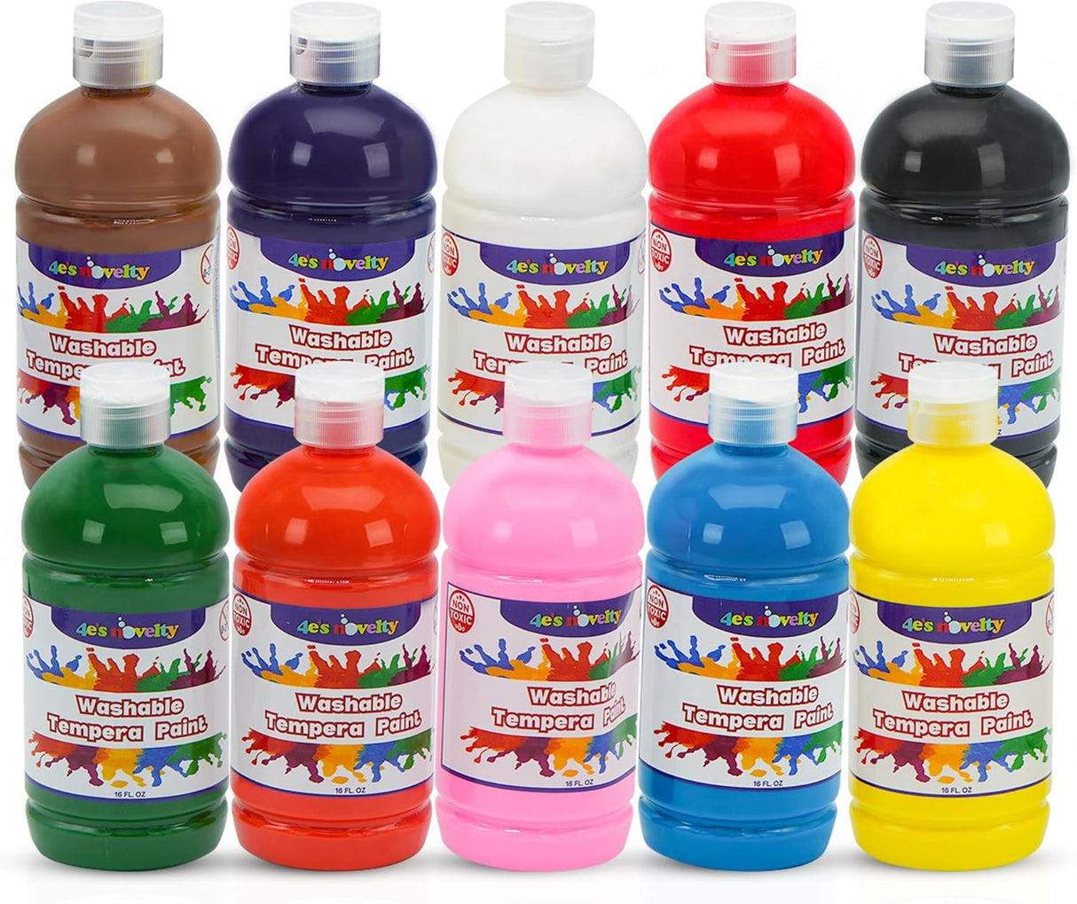 4E's Novelty Washable Tempera Paint Set for Kids – 10 Bright Colors