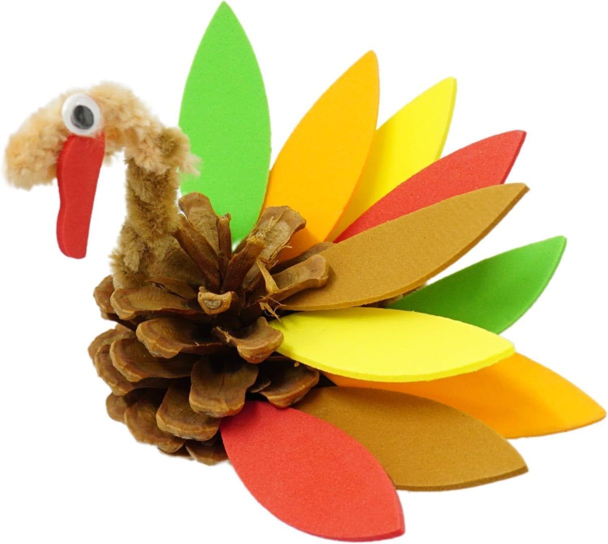 4E’s Novelty Pinecone Turkey Craft Kit 4-Pack – DIY Thanksgiving Crafts for Kids & Adults, No-Glue Turkey Arts & Crafts with Feathers