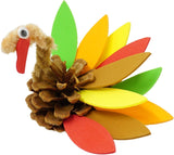 4E’s Novelty Pinecone Turkey Craft Kit 4-Pack – DIY Thanksgiving Crafts for Kids & Adults, No-Glue Turkey Arts & Crafts with Feathers