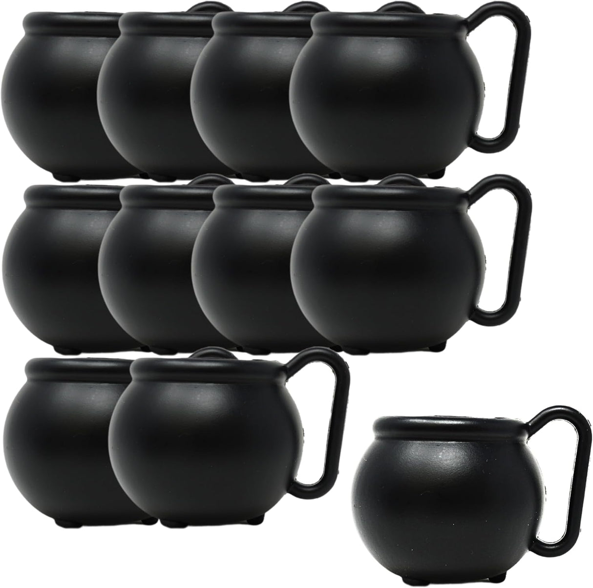 4E's Novelty Set of 12 Black Cauldron Mugs 12 oz, Halloween Cauldron Cups for Drinks Durable BPA-Free Plastic Halloween Mugs, Witch Mug Party Favors