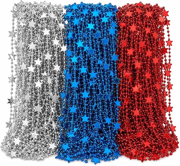 4E's Novelty 72 Pack Beaded Necklace – Red White Blue 4th of July Accessories
