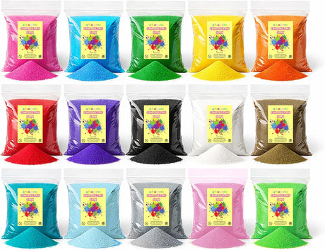 4e’s Novelty Colored Craft Sand – 15 Vibrant Colors, 12 lbs Bulk – Non-Toxic, Fine Grain – Great for Sand Art, Diy Crafts, Wedding Decor, Kids Projects, Sensory Play