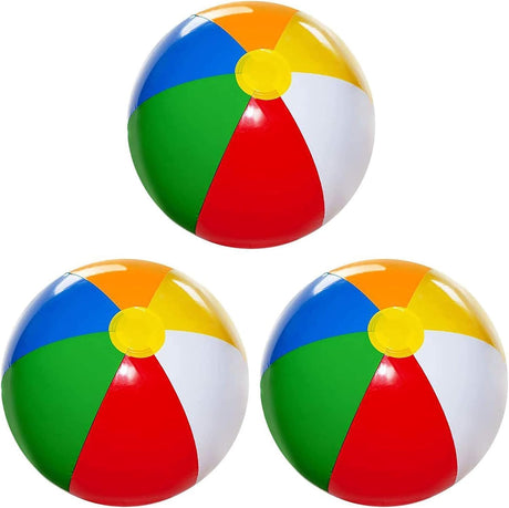 4E's Novelty 3 Pack Inflatable Beach Balls – 24" Classic Rainbow Pool Balls for Swimming Pool Fun