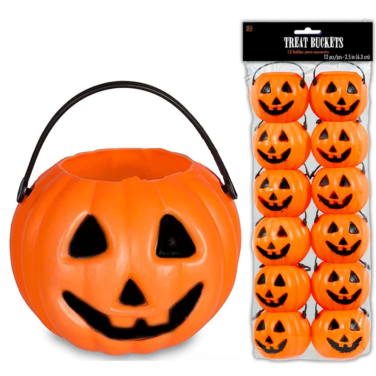 4E's Novelty 24 Pack Mini Pumpkin Buckets – 2.5" Halloween Treat Pails, Plastic Candy Buckets