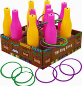 4E's Novelty Tiki Bottle Ring Toss Game Set 12 Colorful Bottles – Fun Luau Party Games for All Ages