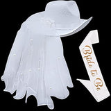 Bride Cowgirl Hat with Veil & Sash - Women White Cowboy Hat Bachelorette Party, Bridal Shower Dress Up by 4E's Novelty