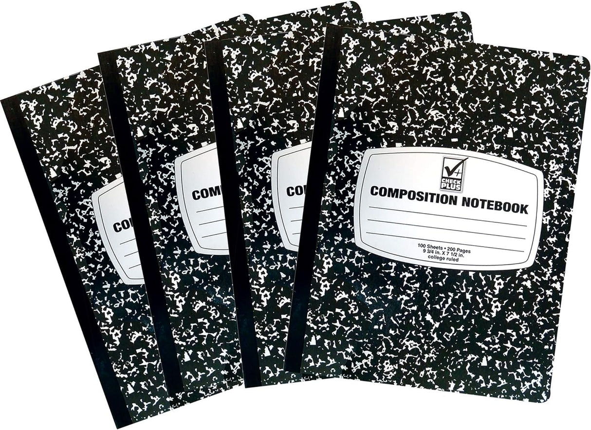 Wide Ruled Composition Notebooks [4 Pack] Hard Cover, 100 sheets 9.75" x 7.5" - Back to School Supplies For Students & College by 4E's Novelty
