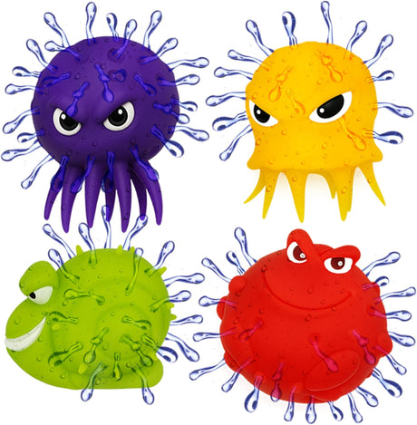 4E's Novelty 4 Packs Sea Animal Water Balls, Sensory Octopus Squishy Pool Toys for Kids ages 3-5
