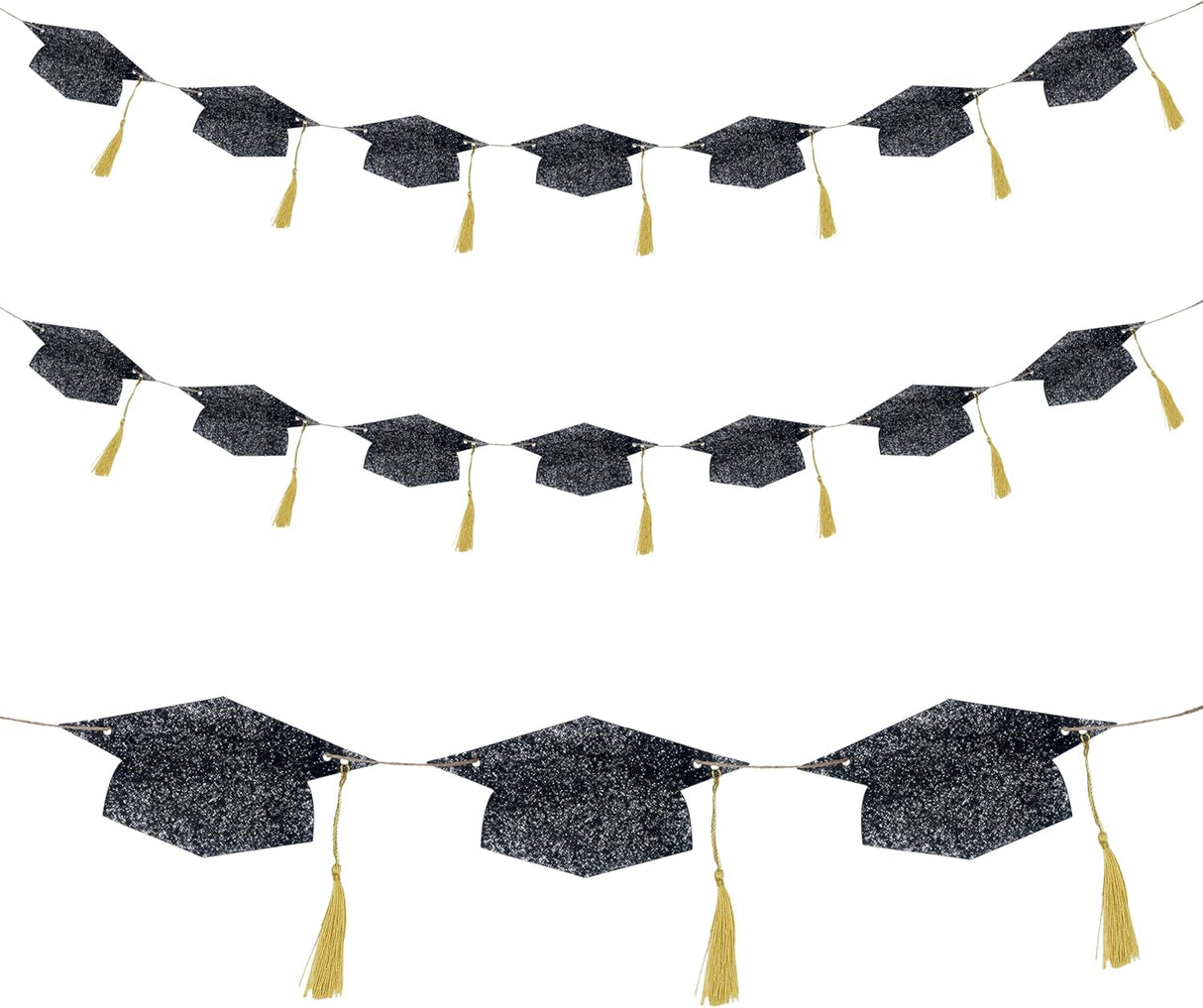 4E's Novelty Black Glitter Graduation Cap Banner 2026 Grad Garland Party Decoration 9.8 ft