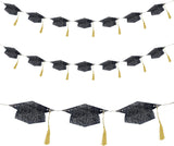 4E's Novelty Black Glitter Graduation Cap Banner 2026 Grad Garland Party Decoration 9.8 ft