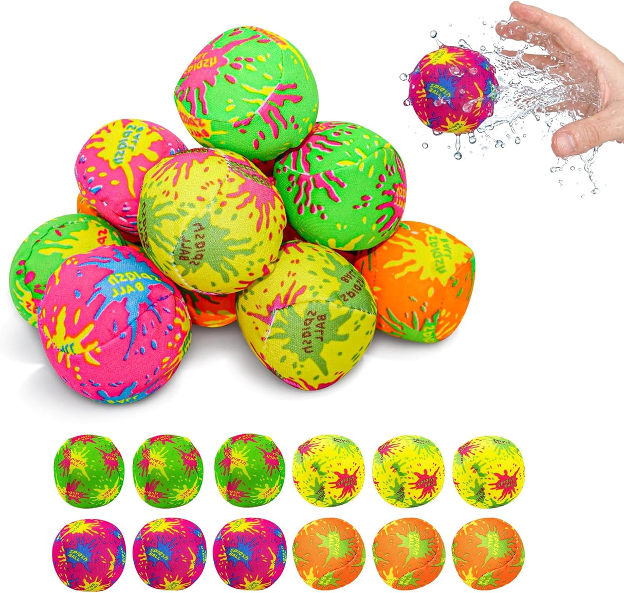 4E's Novelty 12 Pack Water Bomb Splash Balls – 2" Sponge Balls for Pool Party Kids