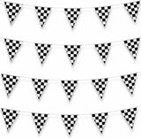 4E’s Novelty 100 Ft Checkered Flag Banner Racing Party Decorations with 48 Large Pennants for Birthdays