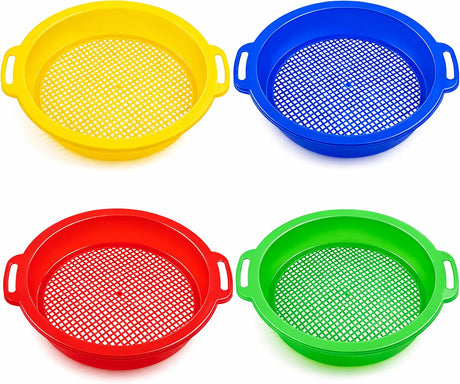 4E's Novelty 4 Pack Sand Sifter – 8.75" Sandbox Toys for Kids, Durable Beach Rock Strainers