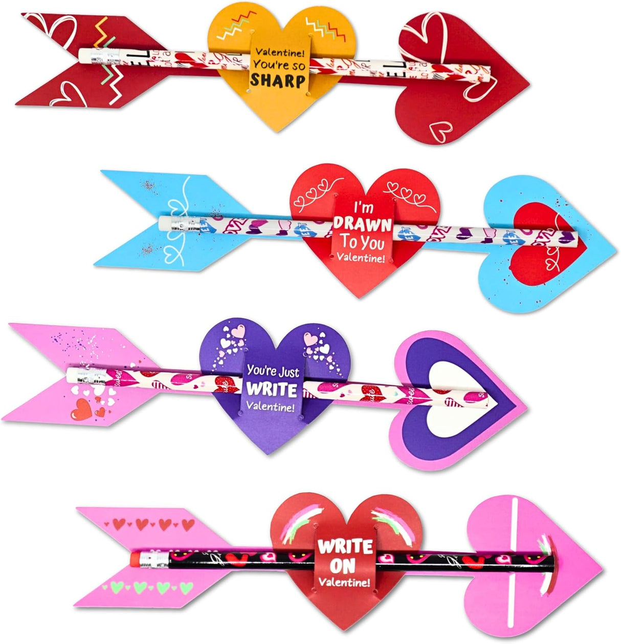 4E's Novelty 36-Pack Valentine Pencil Set – Pencils, Cards & Erasers for Classroom Gifts
