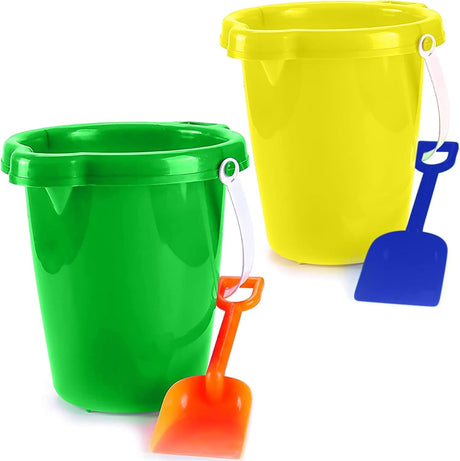 4E's Novelty 6 Pack Beach Buckets with Shovels – 7.5" Sand Pails & Shovels for Kids' Outdoor Play