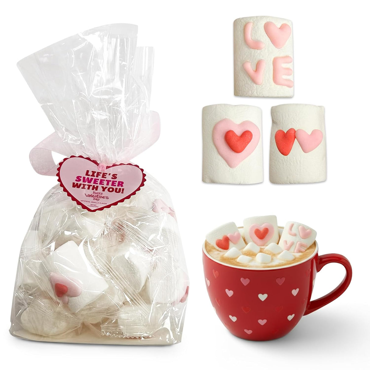 4E's Novelty decorative Marshmallows (16 Pcs) - Decorated Marshmallow with Hearts
