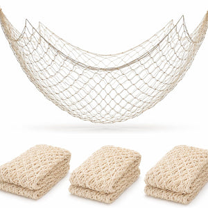 4E's Novelty Fish Net Decorative [3 Pack] Natural Cotton Fishnet Decor - Each 14 ft x 4 ft. for Mermaid Party Decorations, Pirate Decorations, Nautical Beach Table Cover