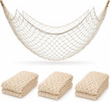 4E's Novelty Fish Net Decorative - Pack of 3 - Natural Cotton Fishnet Decor - Each 14 x 4 feet - for Mermaid Party Decorations, Luau Tropical Nautical Beach Table Cover
