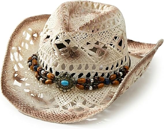 4E's Novelty White Cowboy Hat Straw For Women, Large Womens White Cowboy Hat