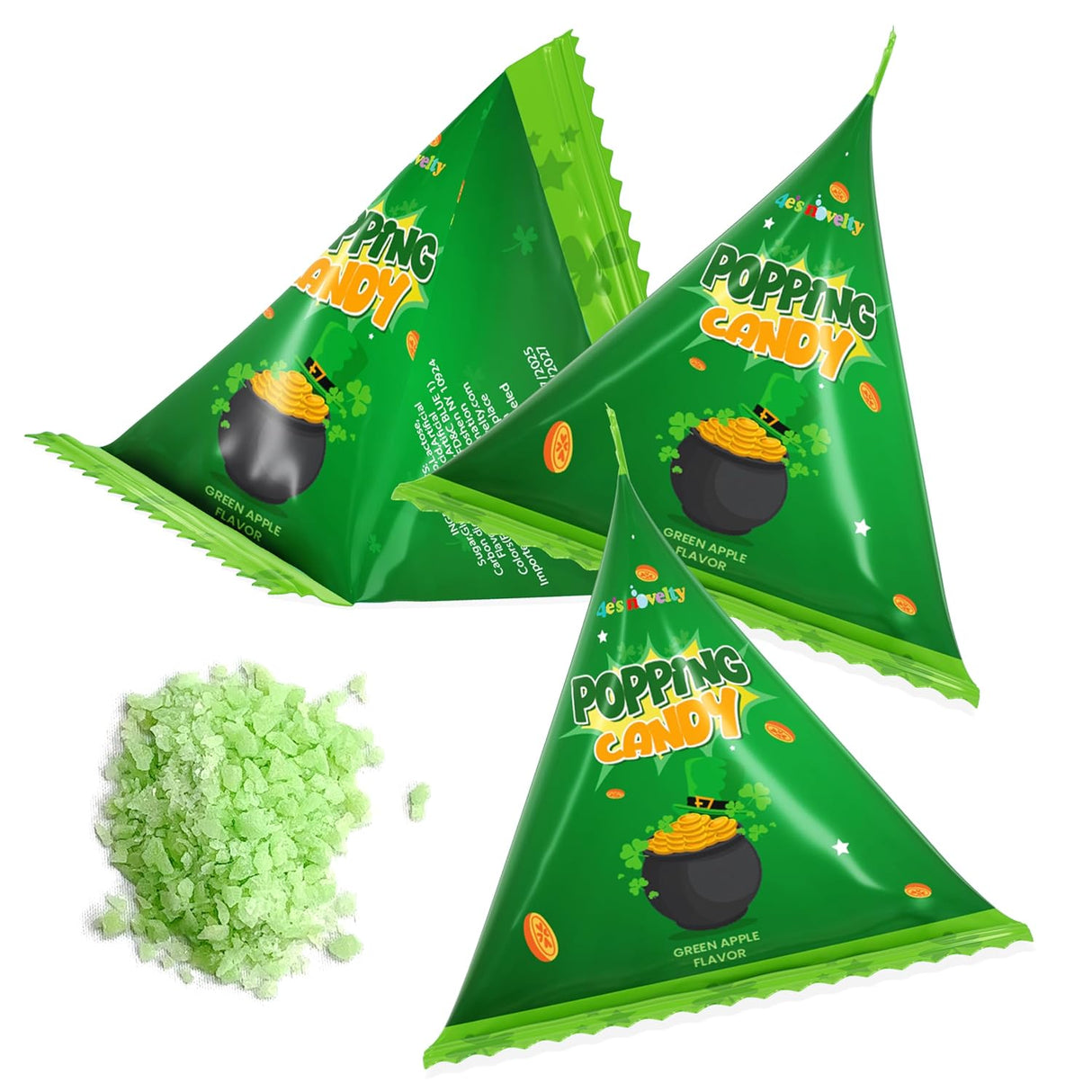 4E's Novelty 40 Pack St. Patrick's Day Popping Candy - Green Apple Flavor