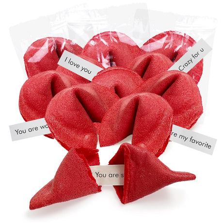 4E’s Novelty Valentine Fortune Cookies 50 Pack, Individually Wrapped Strawberry Cookies with Valentine Messages