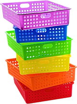 4E's Novelty Colorful Plastic Classroom Storage Bins - 13.75" x 10.25" for Organizing Papers, Pencils, Arts & Crafts, Rainbow Containers
