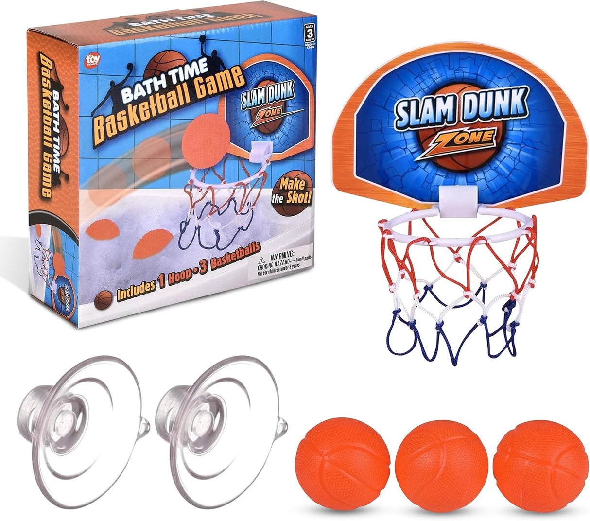 4E's Novelty 4 BallsBathtub Basketball Hoop for Kids 6" Tall Suction Cup Bath Toys