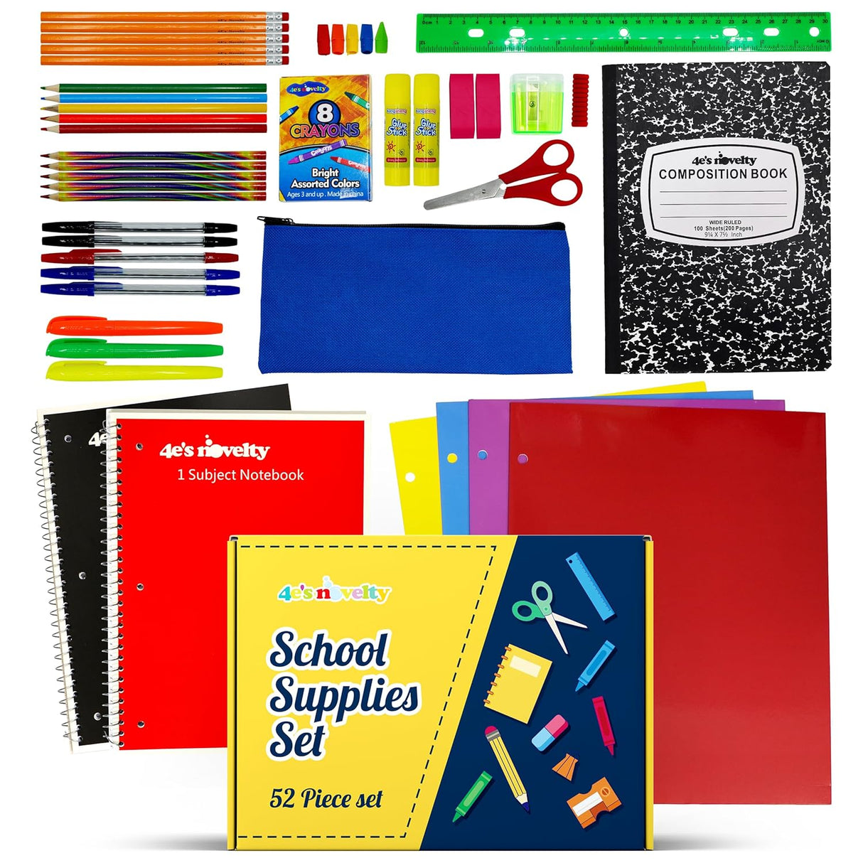 4E's Novelty 44 Piece Schools Supplies Kit, Back to School Supply Box