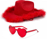 4E's Novelty Cowgirl Hat with Feathers & Heart Sunglasses - Felt, Women's Costume