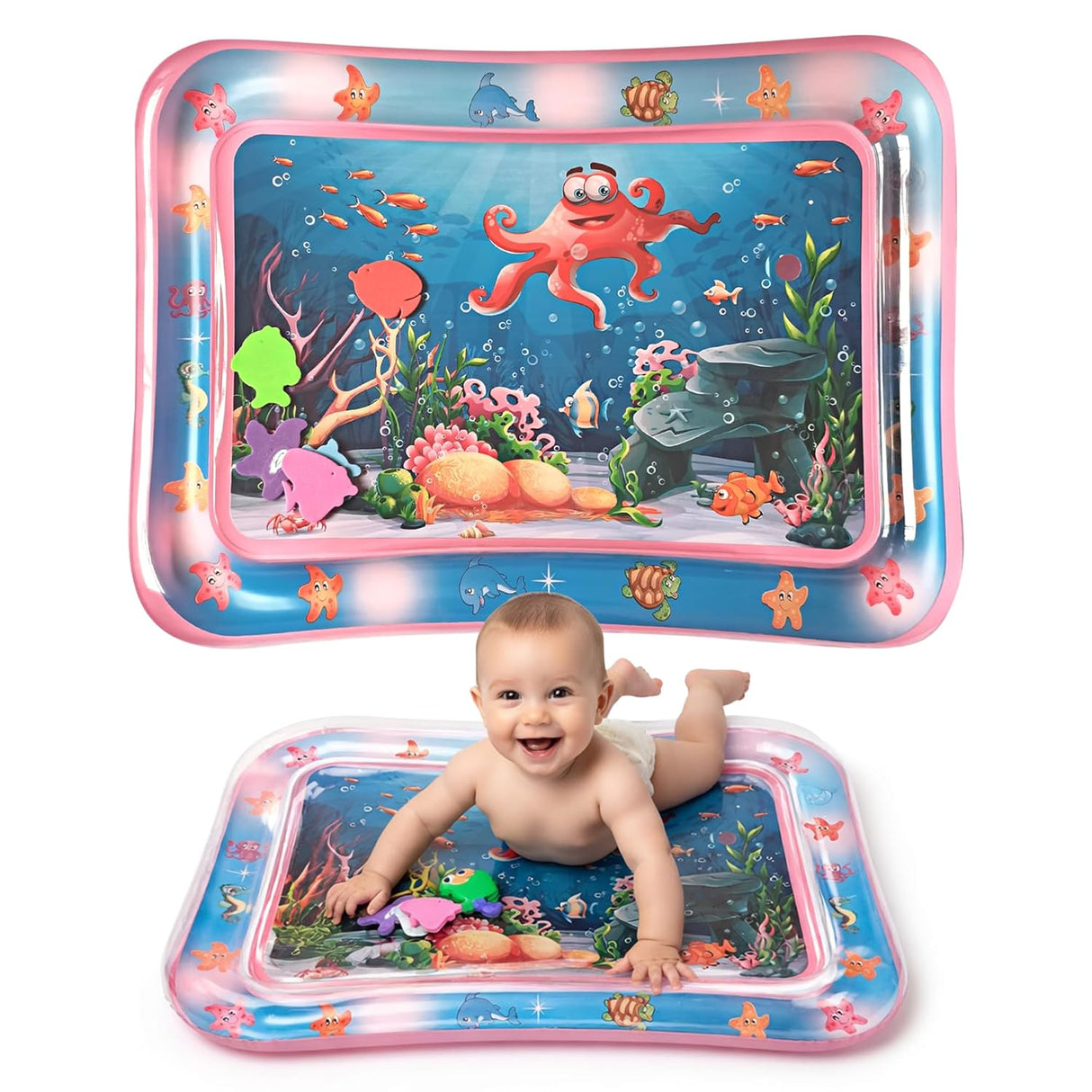 4E's Novelty Water Mat for Babies - Inflatable Tummy Time Play Mat for Sensory Development