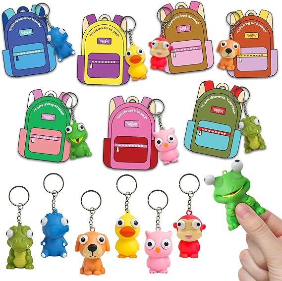 4E's Novelty 24 Pack Popping Eye Animal Keychain with Valentines Cards
