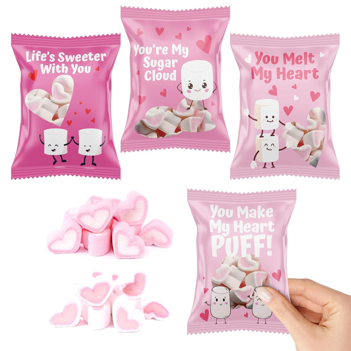 4E's Novelty Heart Marshmallows (24 Packets), Heart Shaped Marshmallows Mini