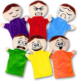 6 Pack Hand Puppets with Emotions - Soft Plush for Kids