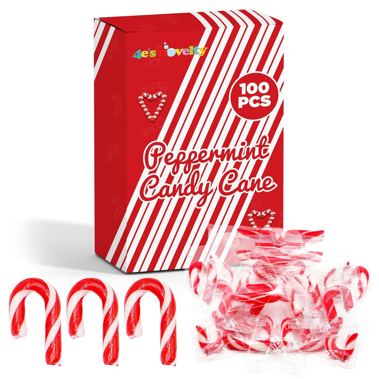 4E's Novelty 100 Pack Christmas Mini Individually Wrapped Candy Canes