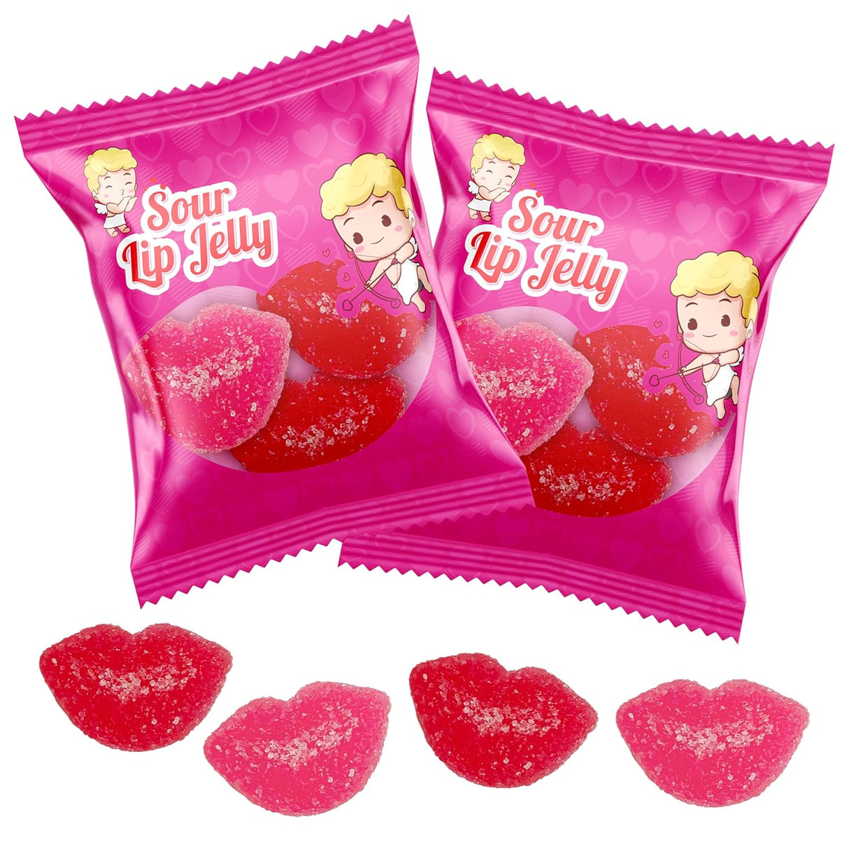 4E's Novelty 30 Packs Sour Lip Jelly, Strawberry Flavour Sour Lips Gummies