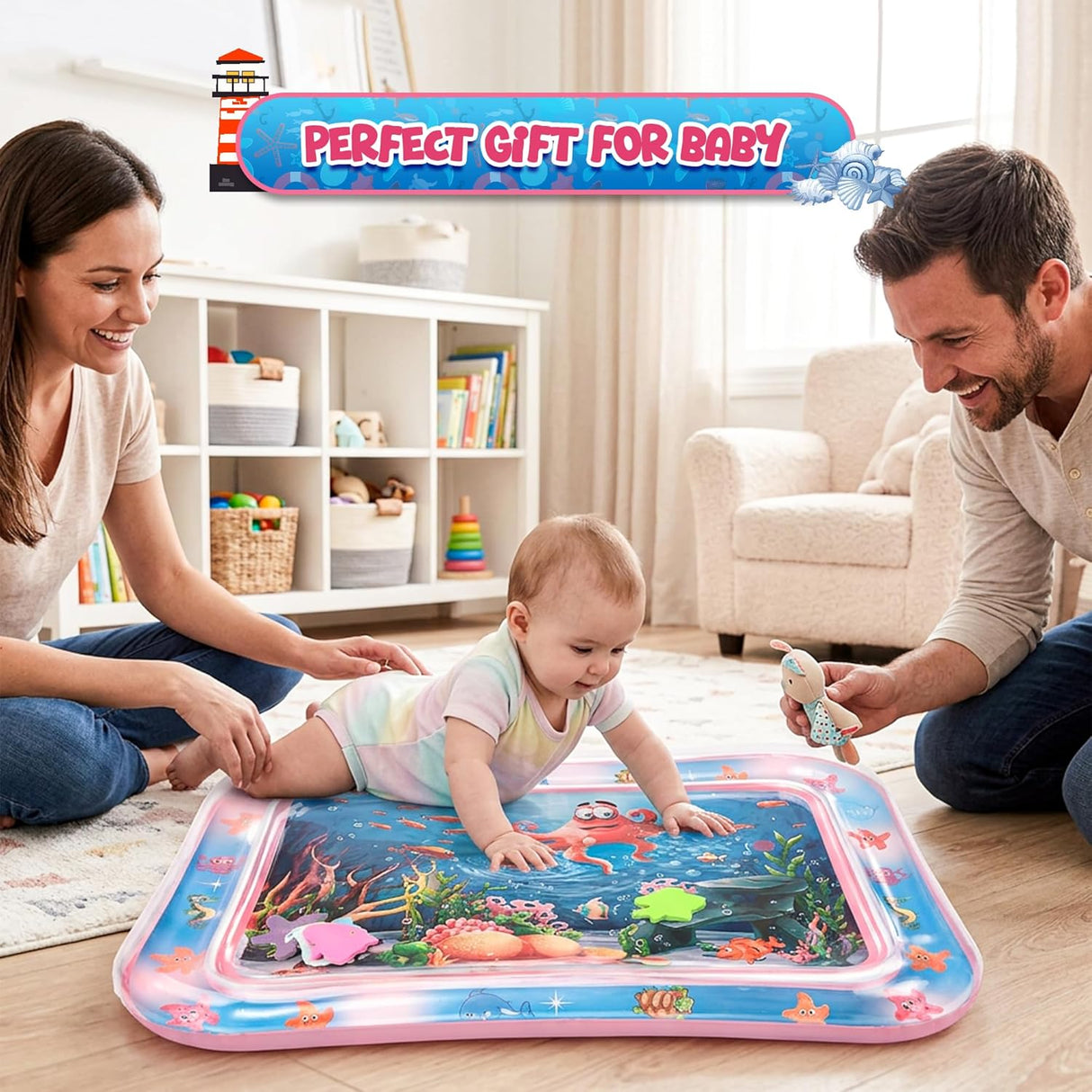 4E's Novelty Water Mat for Babies - Inflatable Tummy Time Play Mat for Sensory Development
