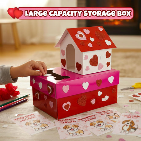 4E's Novelty Valentines Day Box and Cards for Kids (32 Pcs)